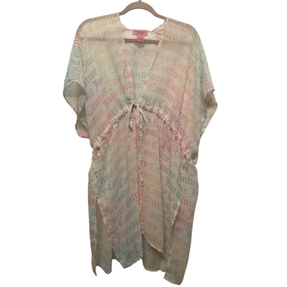 NWOT Juicy Couture Logo Pastel Pink Sheer Flowy Silky Kimono Beach Coverup - Picture 1 of 11